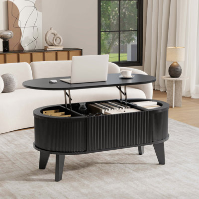Lyra Lift Top Coffee Table with Storage, Modern Black Oval Wood Coffee Table for Living Room,38.6"W x 18.9"D x 18.5"H
