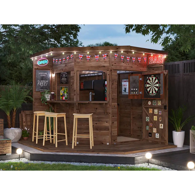 Dunster House Pressure Treated Garden Bar, 2.4m x 2.4m (8' x 8'), The Corner Hangover III, Fully Loaded Outdoor Bar