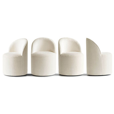 Linen Upholstered Swivel Dining Chair With Hidden Casters