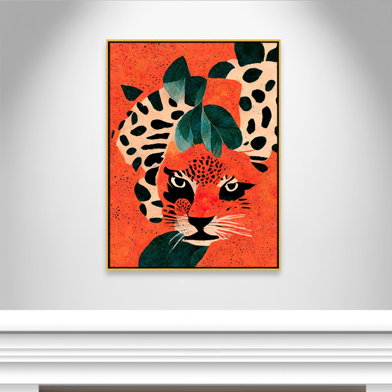 «Jaguar’s Gaze I» par Treechild, L 31,5 po x H 41,5 po, Toile avec cadre, Flotteur doré