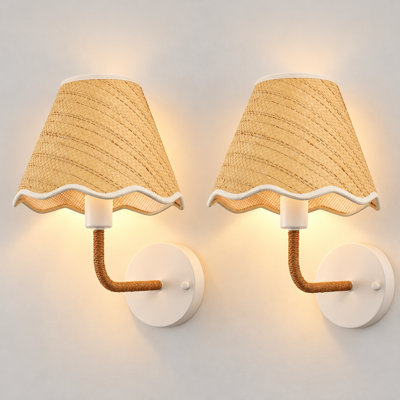 11.8''(H) Rattan Bohemian Sconces Light Bedside Armed Wall Sconce Light Lamp with Woven Shade