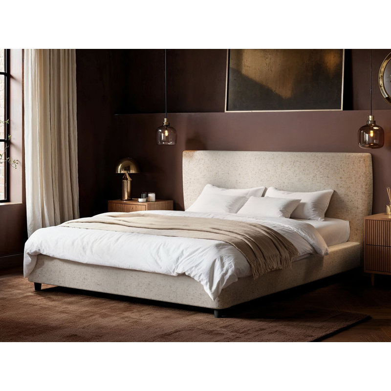Luciana Upholstered Platform Double Bed Cream, Kingsize