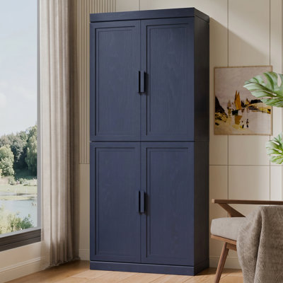 Armoire de rangement autoportante moderne de 72 po de hauteur à 4 portes avec tablettes réglables