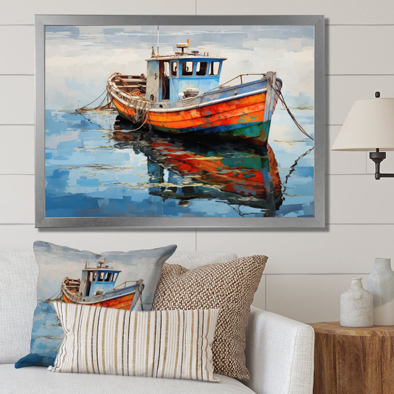 Mélodie de bateau de pêche I - Reproduction, H 24 po x l 32 po x P 1 po, Cadre photo argenté