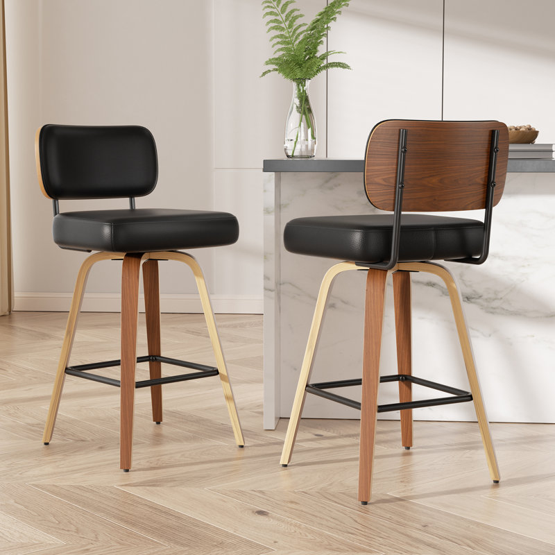 Tabouret pivotant rembourré à hauteur de bar, Noir