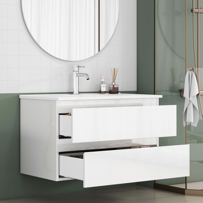 Meuble-lavabo moderne avec lavabo et 2 tiroirs spacieux à fermeture en douceur, parfait pour les salles de bain de taille moyenne