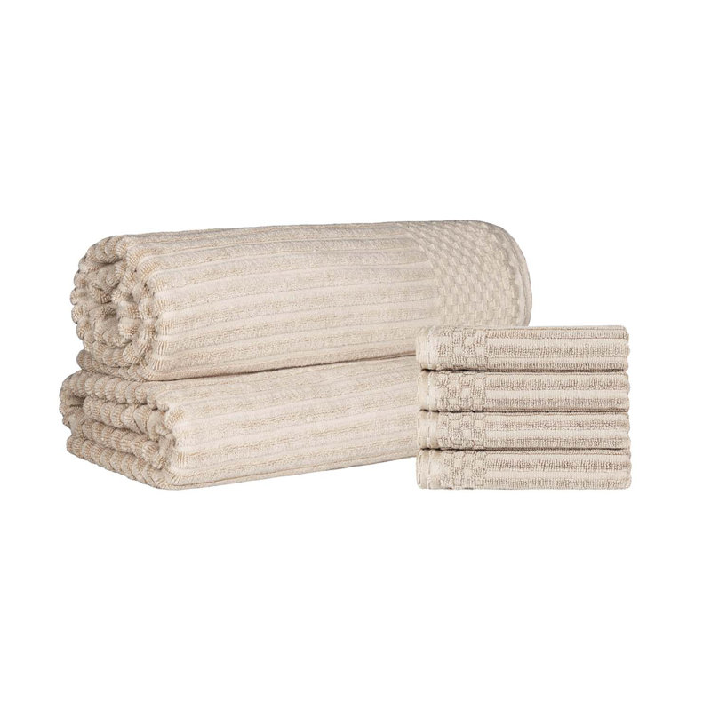 Keshayla Ribbed Cotton Absorbent Heavy 4pc Hand Towel and 2pc Bath Sheet Set, Ivory