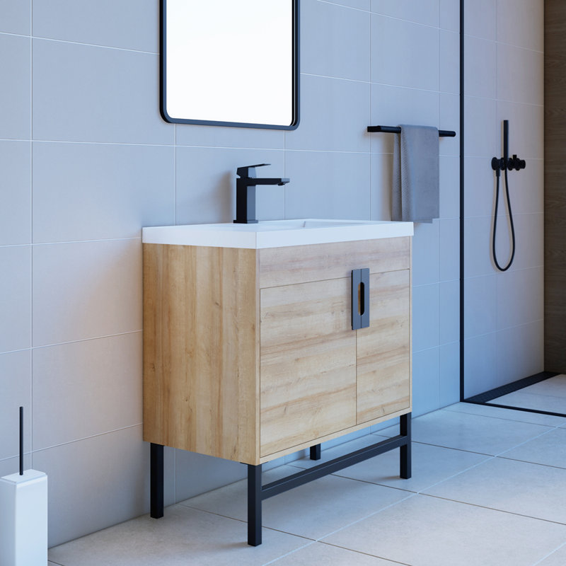Meuble-lavabo moderne 36 po Salento, Noir mat, Blanc