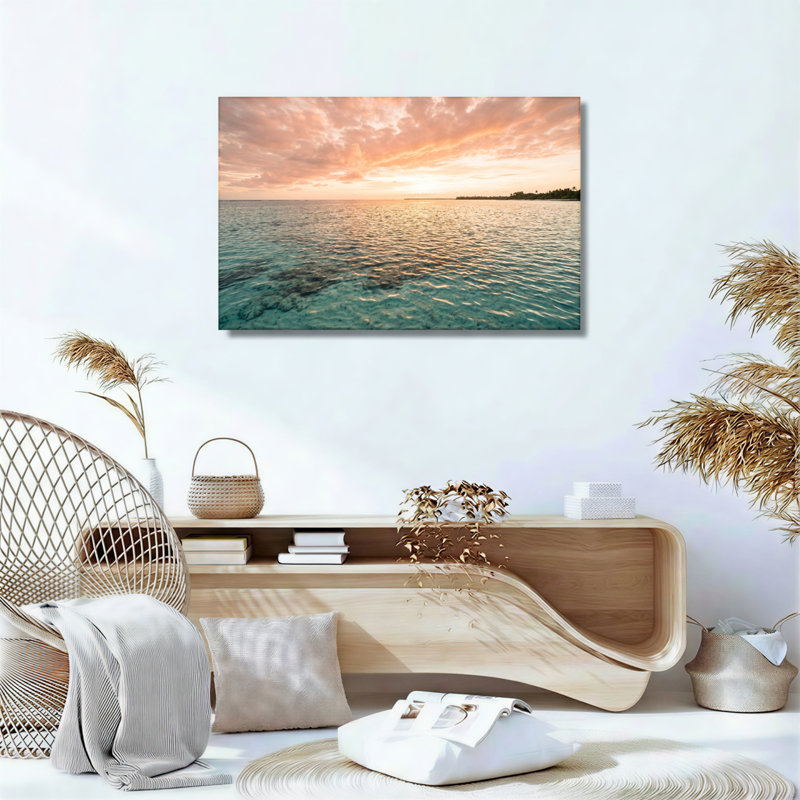 Ensemble de 1 tableau sur toile représentant un coucher de soleil sur l'océan, 20"H x 30"W, Toile tendue