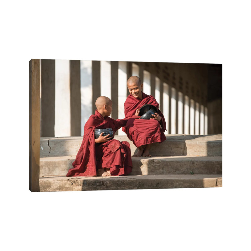 Two Young Novice Monks With Rice Bowl, Bagan, Myanmar by Jan Becke - Wrapped Canvas Print, 20.32 cm H x 30.48 cm W