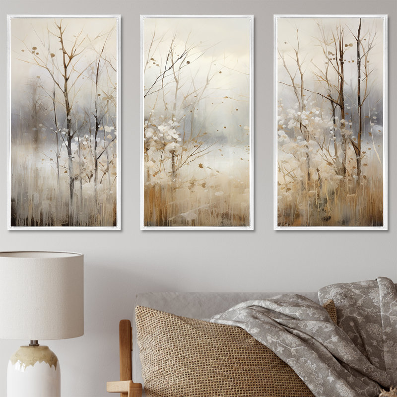 «Winter Meadow View Calmness II», art mural prairie, H 28 po x l 36 po x P 1 po, Cadre flottant blanc