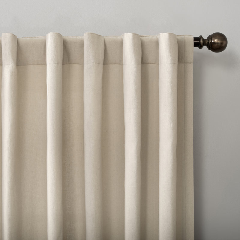 Ecru Linen Blend Light-Filtering Back Tab Curtain Panel