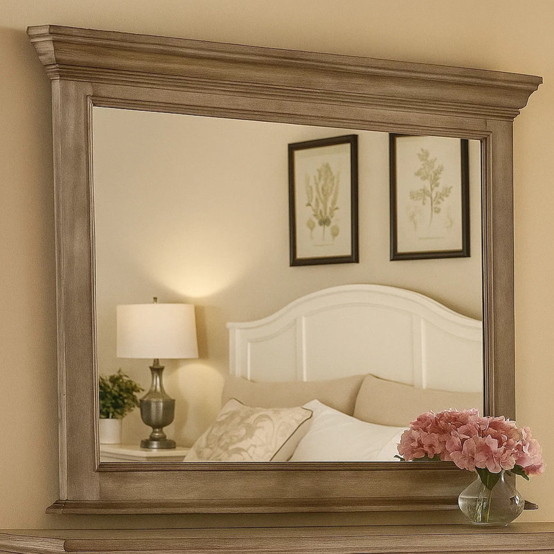 Zea Vanity Dresser Mirror, Elegant Crown Mouldings In Aged Oak Brown