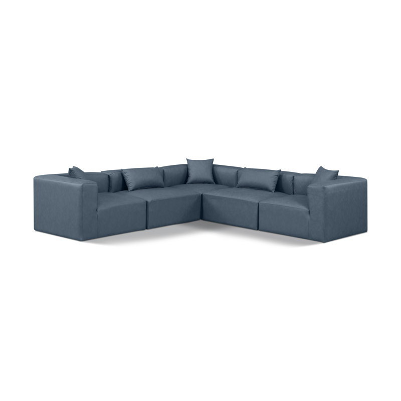 Houswerth Upholstered L-Shaped Sectional Reversible, Navy Vegan Leather