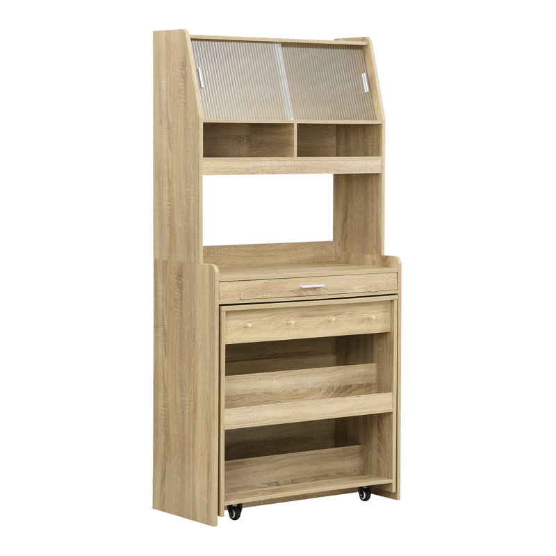 Sideboard with Pull-Out 50.4" Dining Table and Hutch, Natural Oak, Natural Oak