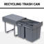 40 Liter Pull Out Soft Close Kitchen Recycling Waste Bin with Three Compartments for Under Cabinet Installation, Grey