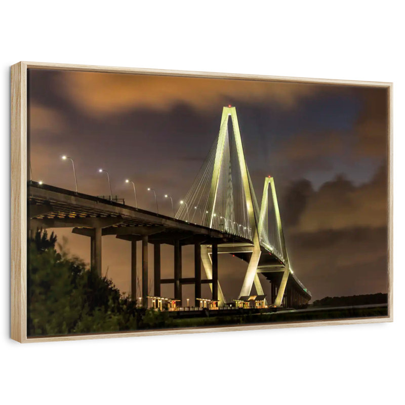 Le pont Ravenel à Charleston, Cadre flottant en bois naturel, 19 po x 13 po