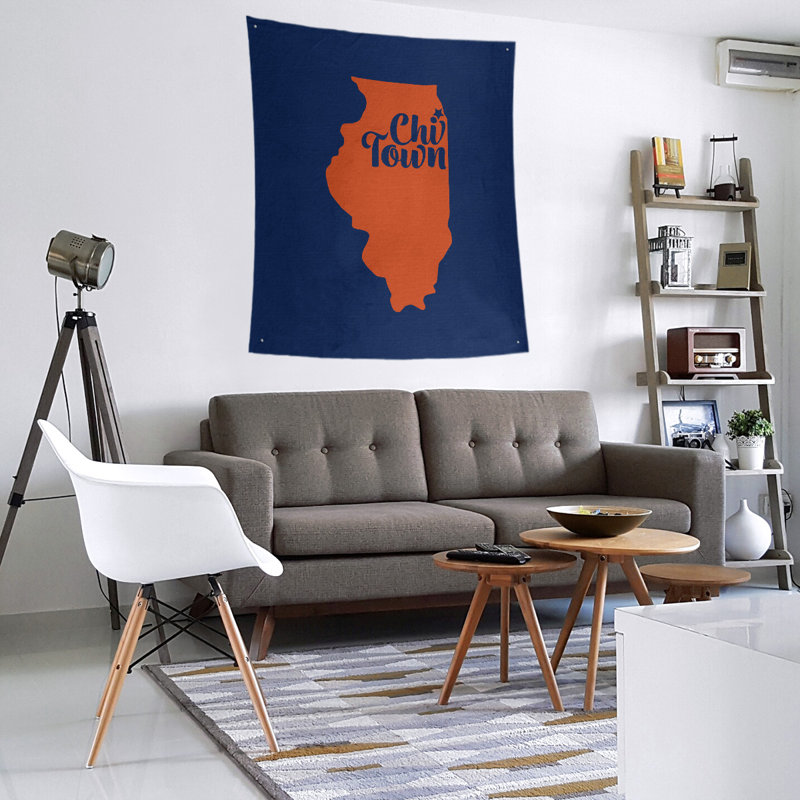 Tapisserie de Chi Town, Illinois, H 27,5 po x l 37,5 po, Orange / Bleu