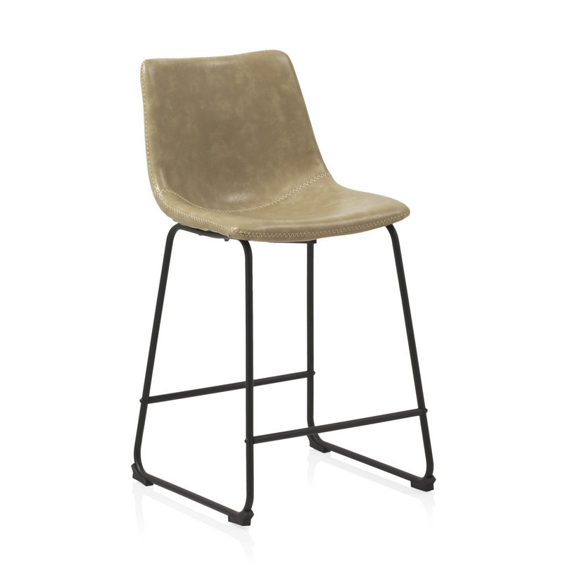 Upholstered Counter Stool with Metal Frame, Khaki