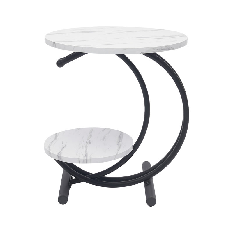 2-Tier Round End Table, White, Black