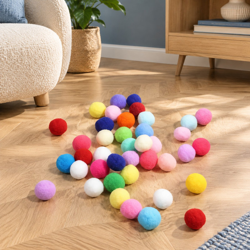 Ensemble de 100 balles à pompons colorées pour chat, jouets interactifs doux et moelleux de 2,5 cm (1 pouce) pour l'exercice et le jeu des chatons calmes.
