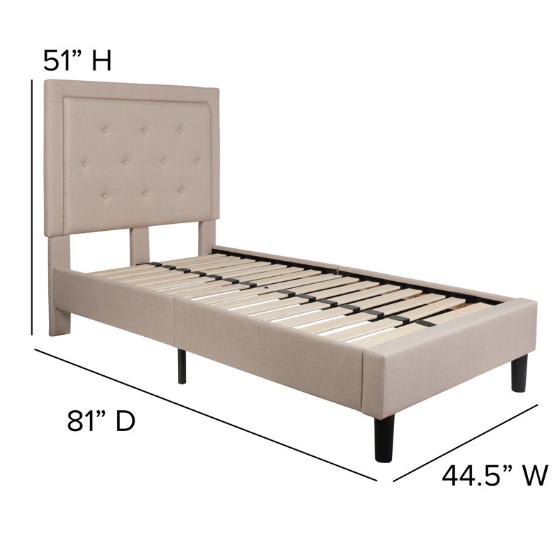 Base de lit tapissier plateforme avec panneau capitonné Aluino - ne requiert pas de sommier tapissier, Beige, Simple
