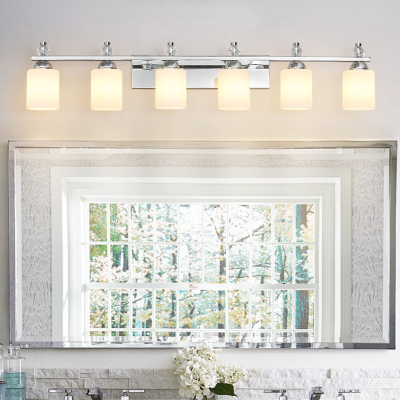 Luminaires de meuble-lavabo en verre Mid-Century E26, 6 lumières, Chrome chrome