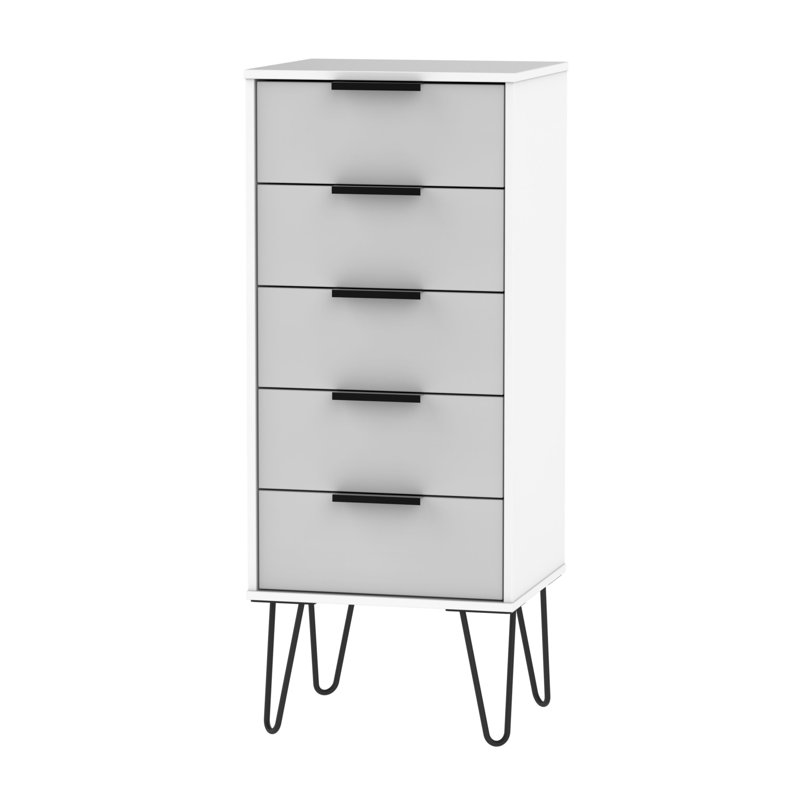 Fully Assembled Flovilla 5 Drawer 45Cm W, Grey Matt / White