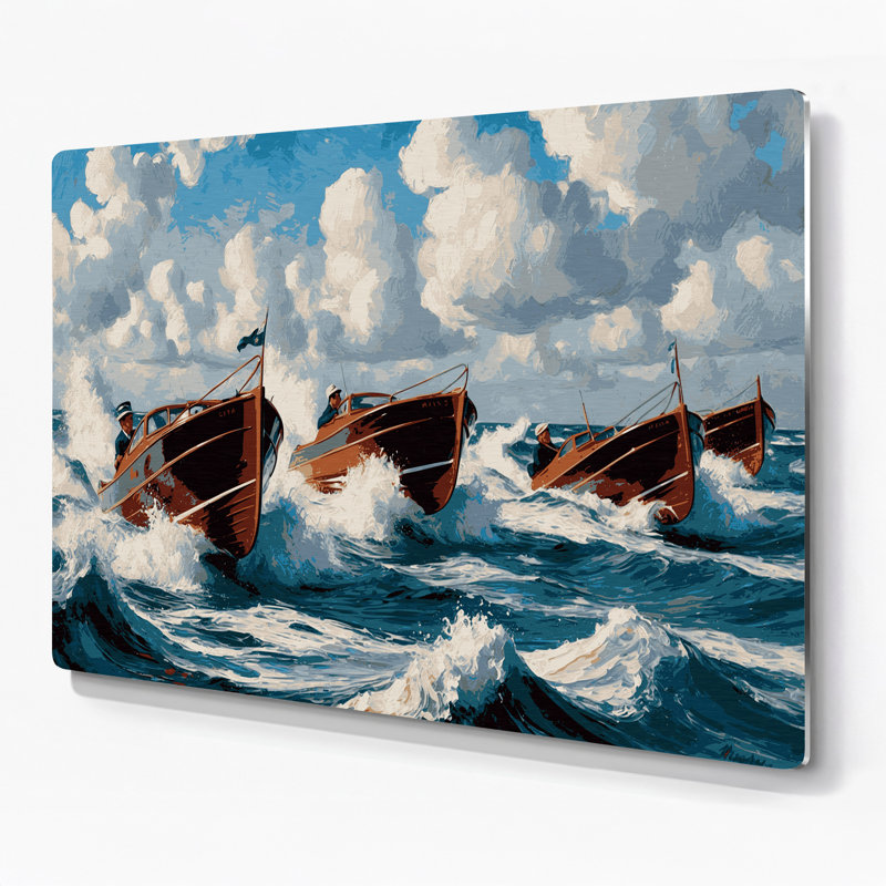 Nautique, bateaux à moteur gris, art mural, H 11 po x l 14 po