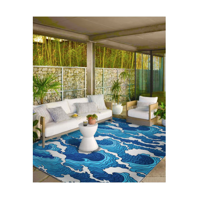Washable Ocean Sea Wavy Patterned Woven Area Rug
