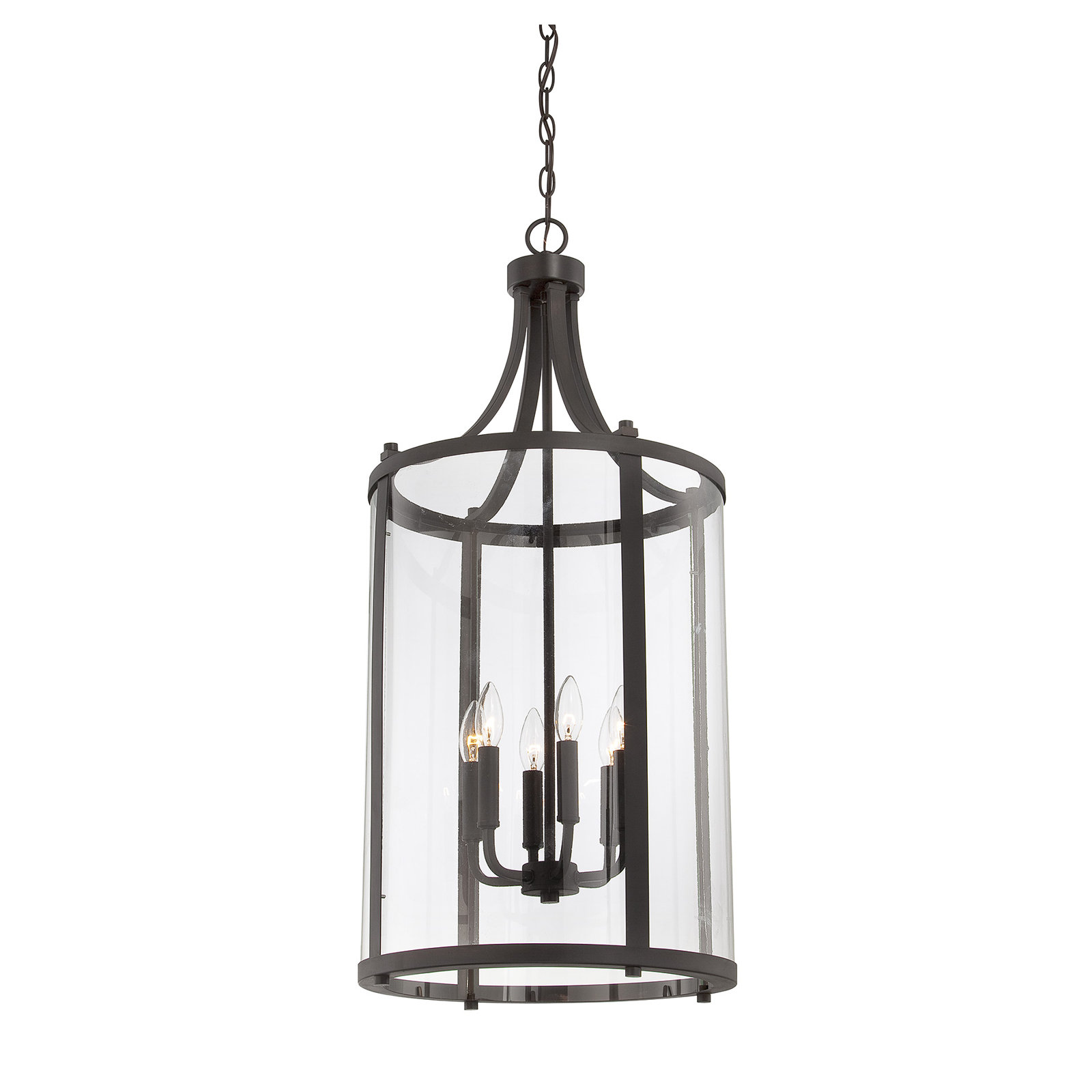 Wayland Dimmable Lantern Chandelier, English Bronze, 6 Lights, 34" H x 16" W x 16" D