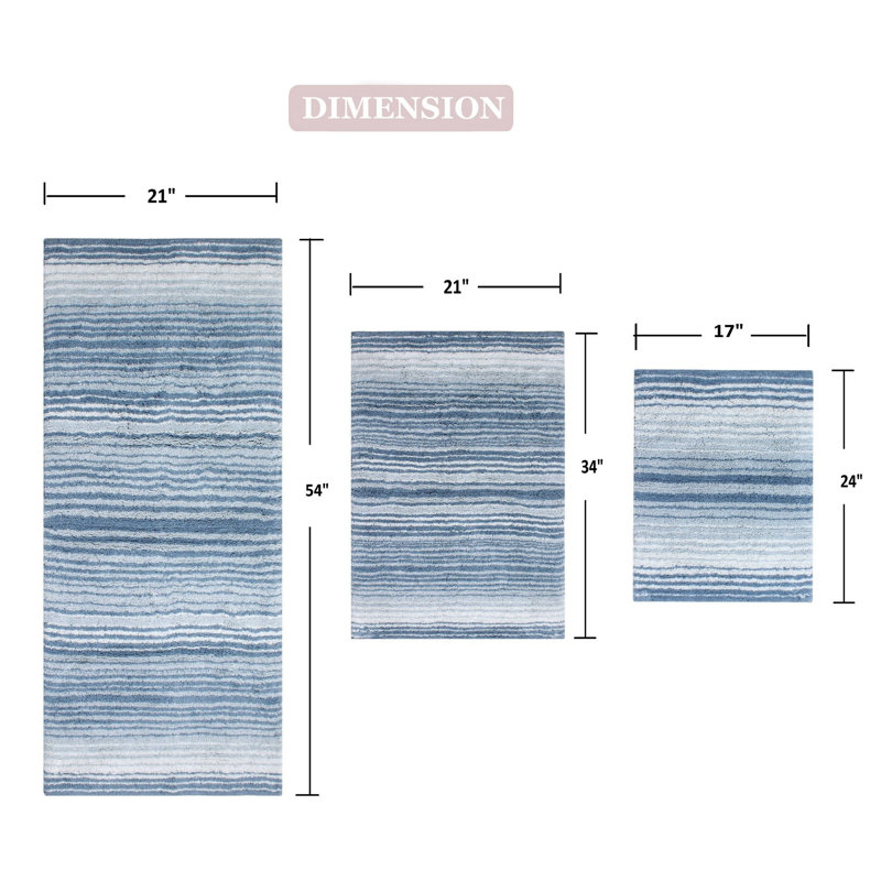 Alamanno 3 Piece Bath Rug Set, Blue