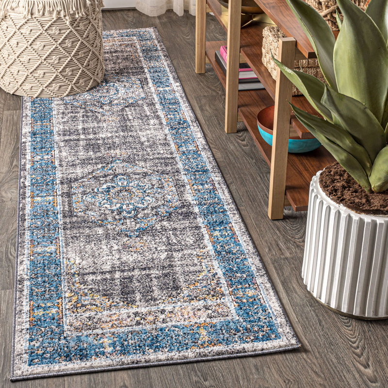 Tapis bleu / gris Stimpson, Tapis de couloir 2 pi 3 po x 8 pi