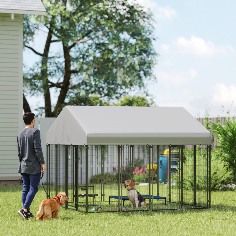 Enclos extérieur pour chien avec toit, 2,44 m x 2,44 m x 1,83 m, en grillage soudé robuste avec verrou anti-évasion