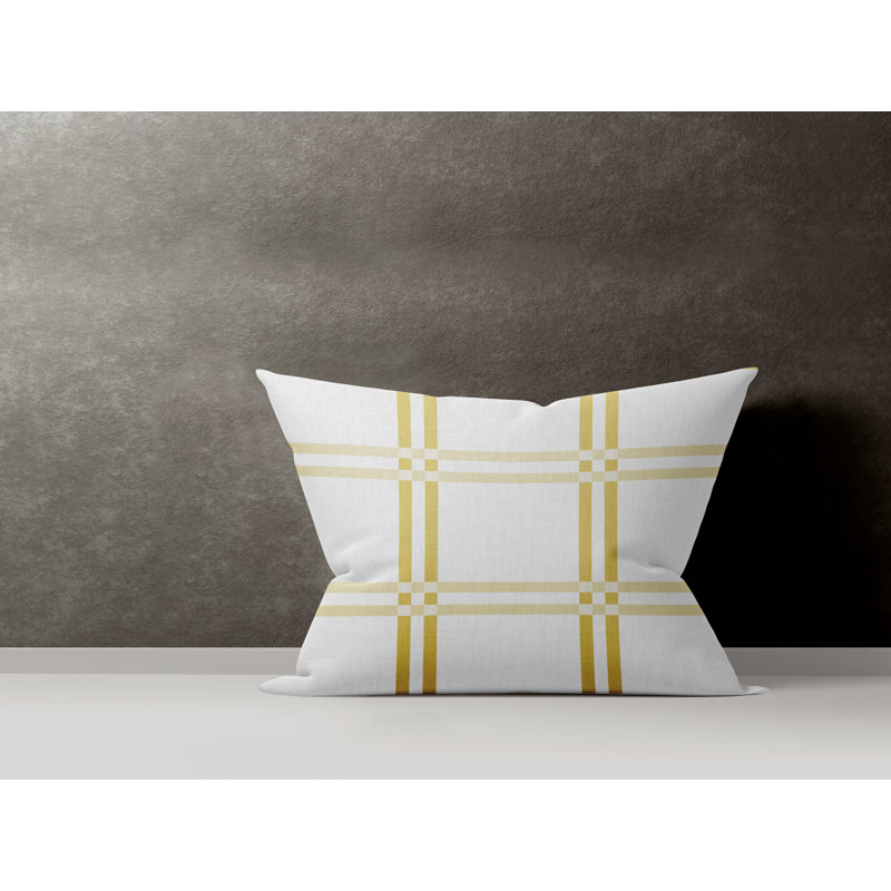 Plaid Cotton Reversible Throw Pillow, Yellow