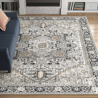 Haughton Machine Washable Oriental Black/Taupe Area Rug
