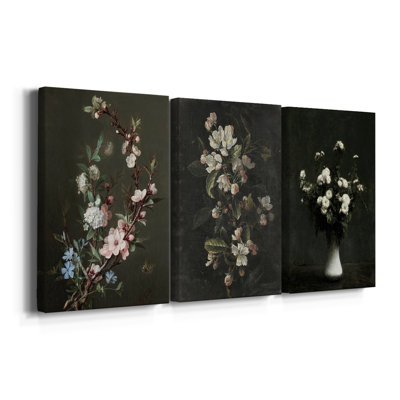Vintage Floral Print LXXV  -Custom Wrapped Gallery Canvas - 3 Pieces