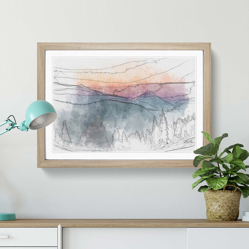 Mount Rainer in Seattle in Abstract - Picture Frame Graphic Art Print, Oak Framed, 62cm H x 87cm W x 2cm D