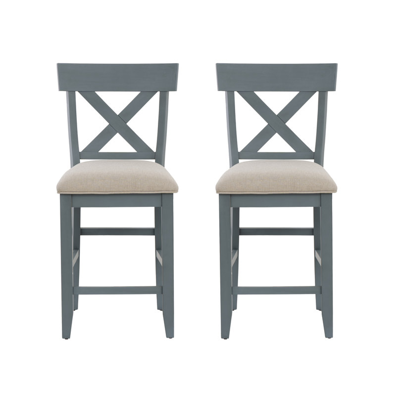 Counter Height Dining Stool, Set of 2, Blue/Cream