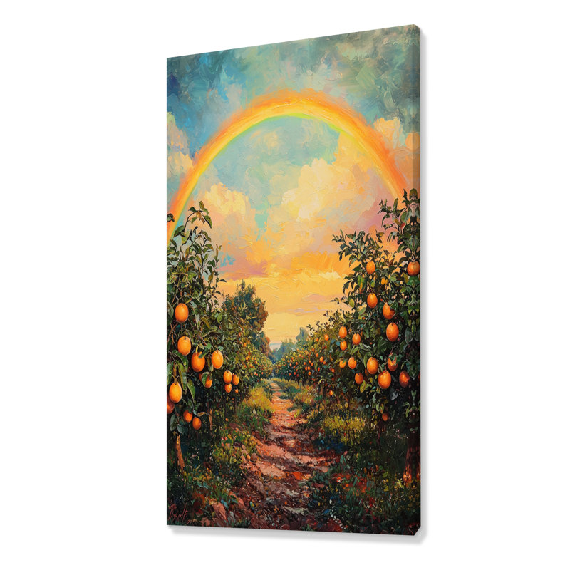 «Countryside Rainbow Over The Orchard I» - art mural arc-en-ciel, H 60 po x l 28 po, Toile tendue, Ne s’applique pas
