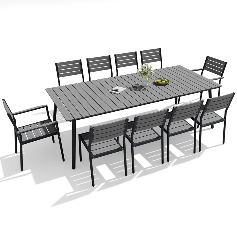 Ensemble repas pour 10 personnes en aluminium avec chaises empilables, Gris