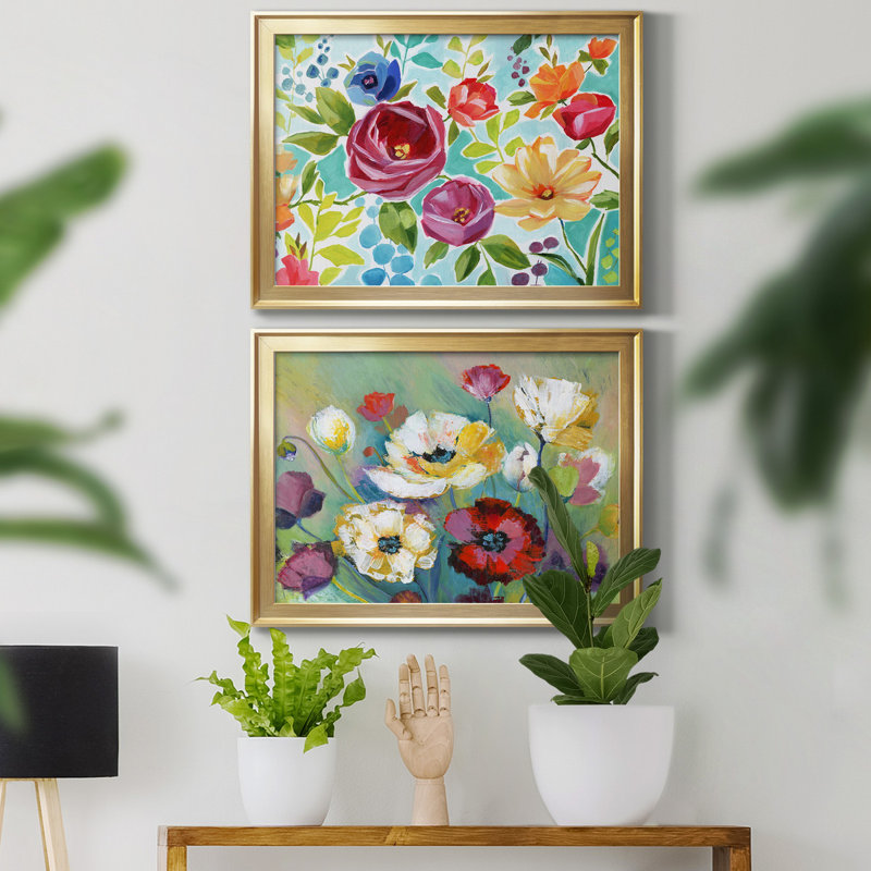 Toile encadrée de qualité supérieure Modern Garden IV - prête à être accrochée, Or, H 18,5 po x l 49 po x P 1,5 po
