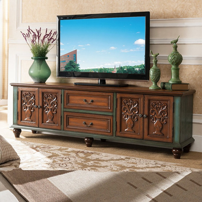 Meuble télé Retro Creative, H 22,05 po x L 70,87 po x l 15,75 po, Brun/bleu