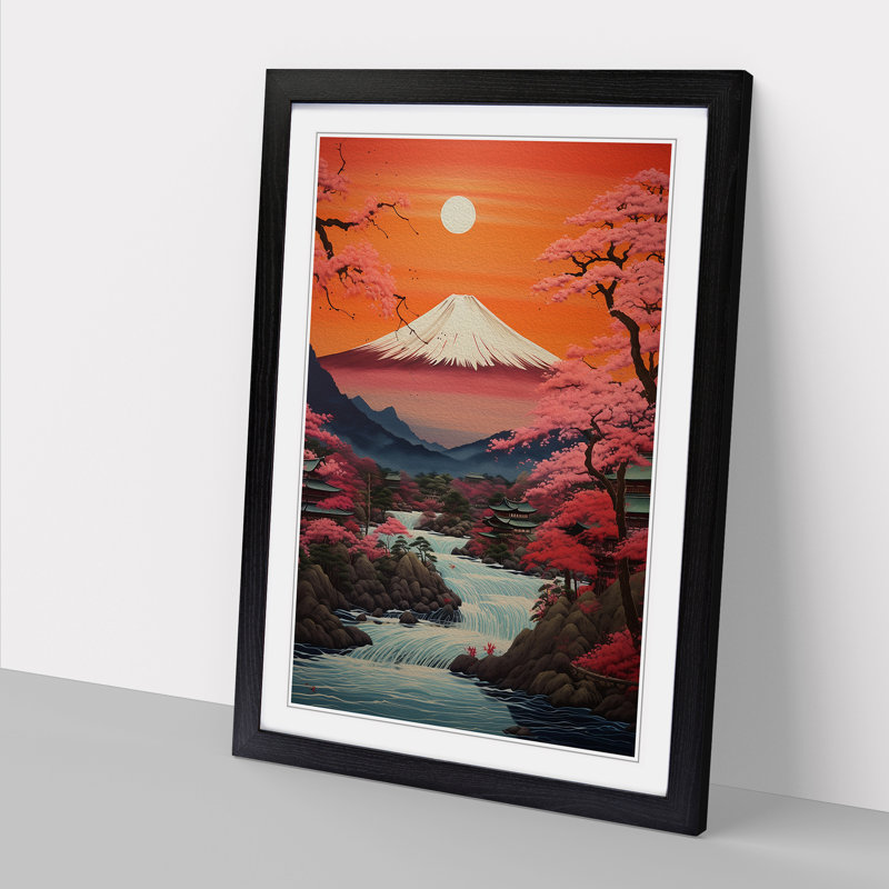 Japanese Sunset Contemporary - Single Picture Frame Print on Wood, Black Framed, 34cm H x 25cm W x 2cm D