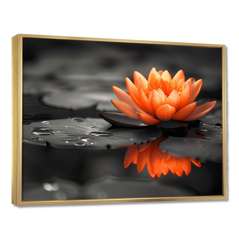 Orange gris, glamour, lotus photo III - impression d'art mural Lotus, Cadre flottant doré, H 12 po x l 20 po