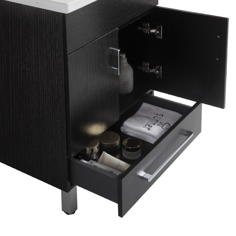 Armoire de salle de bain avec lavabo en céramique, Noir