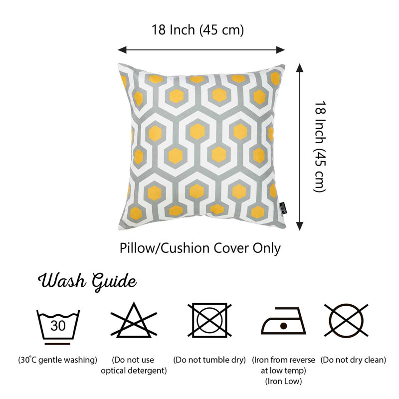 Geometric Gray and Yellow Polyester Pillow Covers Set of 4