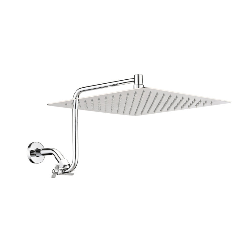 12 Inch Rain Shower - Adjustable Arm In Stainless Steel, Shower, Wall Mounted Steel Head With Air-In Technology For Perfect To Corrosion, Fits Standard Pipe