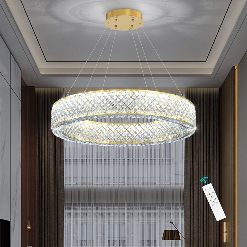 Modern Ring Crystal Dimmable Led Chandelier, Doré