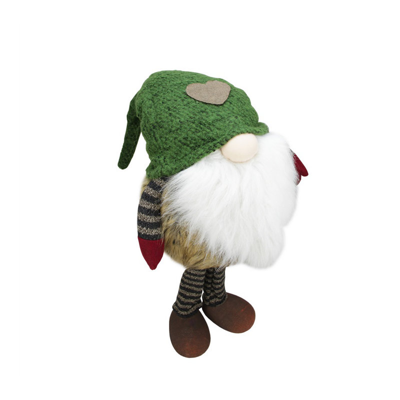 Figurine de Noël de père Noël gnome rayé debout, H 24 po x l 13 po x P 10 po, Vert / Brun